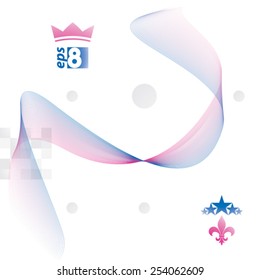 Dimensional flowing stripy ribbon, dreamy futuristic background with royal elements, stars and crown, eps8 design vector illustration.