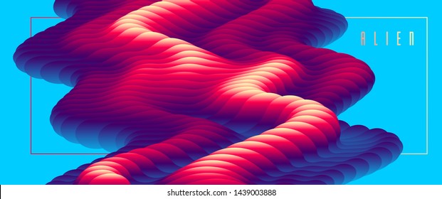 Dimensional gradient shape element for design, abstract colorful fluid vector background, flowing 3D wave, color dynamic motion layout.
