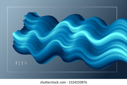 Dimensional gradient shape element for design, abstract colorful fluid vector background, flowing 3D wave, color dynamic motion layout.