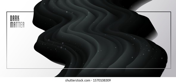 Dimensional gradient shape element for design, abstract dark matter fluid vector background, black flowing 3D wave, color dynamic motion layout.