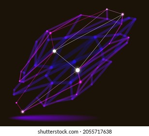 Dimensional lattice mesh vector abstraction, 3D polygonal design abstract shape, tech and science digital style dynamic connections with lines and dots, with realistic depth of field effect.