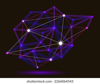 Dimensional Gitter Gitter Vektorgrafik Abstraktion, 3D polygonal Design abstrakte Form, Technologie und Wissenschaft digitale Stil dynamischen Verbindungen mit Linien und Punkten, mit realistischen Tiefen der Feldeffekt.