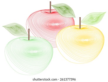 dimensional lines apples sketch on white background