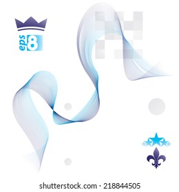 Dimensional motif elegant flowing curves, light background in motion with five stars emblem, eps8 design backdrop.