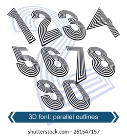 Dimensional move numbers, vector line retro style geometric font, 2