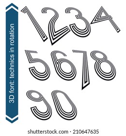 Dimensional numbers with rotation effect, perspective unusual numeration.