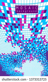 Dimensional vector design of great artistic mosaic square tiles, 3d abstract background as template with copy space for title and text. Usable for brochure, magazine, ad, banner, poster.