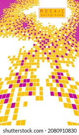 Dimensional vector design of great artistic mosaic square tiles, 3d abstract background as template with copy space for title and text. Usable for brochure, magazine, ad, banner, poster.