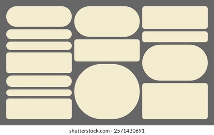 Dimensions 16x9 trendy bento grid layout style brick Ui UX templates. Web comic grids, rounded corners. Different panel layouts with y2k and brutal shapes tiles of different sizes Vector illustration.