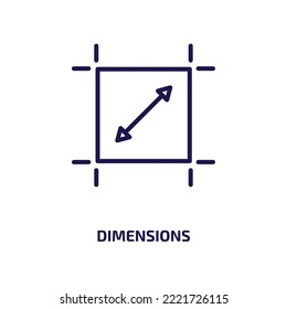 dimensions icon from geometry collection. Thin linear dimensions, dimension, round outline icon isolated on white background. Line vector dimensions sign, symbol for web and mobile