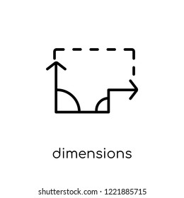 dimensions icon. Trendy modern flat linear vector dimensions icon on white background from thin line Geometry collection, outline vector illustration
