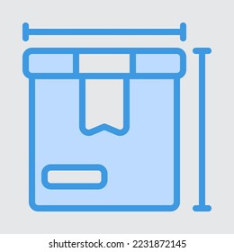 Dimensions-Paket-Symbol im blauen Stil über Logistik, Verwendung für mobile App-Präsentationen auf der Website