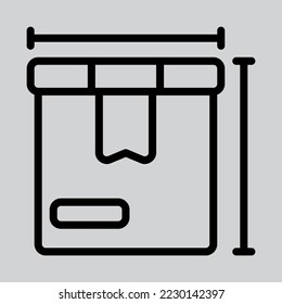 Dimensions-Paket-Symbol im Strichstil über Logistik, Verwendung für mobile App-Präsentationen auf der Website