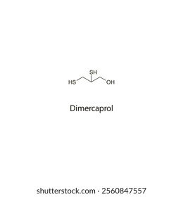 Dimercaprol flat skeletal molecular structure chelator drug used in Arsenic poisoning treatment. Vector illustration scientific diagram.