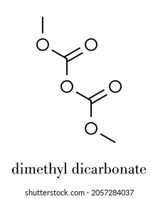Dimetil dicarbonato (DMDC) molécula conservante de bebidas. Aditivo añadido al vino, bebidas deportivas, té helado, etc. Fórmula esquelética.