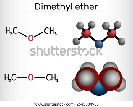 Dimethyl ether, DME molecule. Chemical structure and molecular model. Vector illustration
