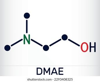 Dimethylethanolamine, dimethylaminoethanol, DMAE, DMEA molecule. It is tertiary amine, curing agent and a radical scavenger. Skeletal chemical formula. Vector illustration