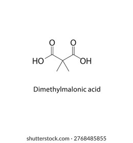 Dimethylmalonic acid skeletal structure. carboxylic acid compound schematic illustration. Simple diagram, chemical formula.