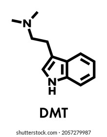 Dimetiltriptamina (DMT) molécula psicodélica de fármaco. Presente en la bebida ayahuasca. Fórmula esquelética.