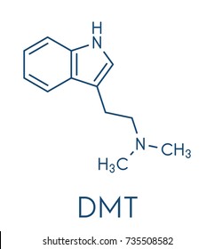 Dimetiltriptamina (DMT) molécula psicodélica de fármaco. Presente en la bebida ayahuasca. Fórmula esquelética.