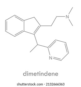 Dimetindene structure. Antihistamine drug molecule. Used in treatment of allergy and to relieve itching. Skeletal formula.