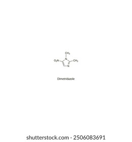 Dimetridazole flat skeletal molecular structure Antiprotozoal drug used in veterinary protozoal infections treatment. Vector illustration scientific diagram.