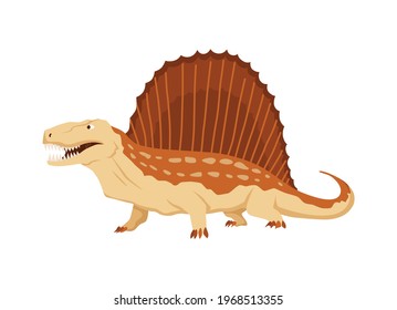 Dimetrodon dinosaur flat icon. Colored isolated prehistoric reptile monster on white background. Vector cartoon dino animal