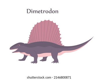 Dimetrodon dinosaur hunter of the Jurassic period. Fin plate on the back. Vector cartoon illustration isolated on a white background