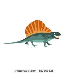 Dimetrodon Green Dinosaur Of Jurassic Period, Prehistoric Extinct Giant Reptile Cartoon Realistic Animal