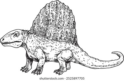 Dimetrodon - hand drawn vector dinosaur illustration