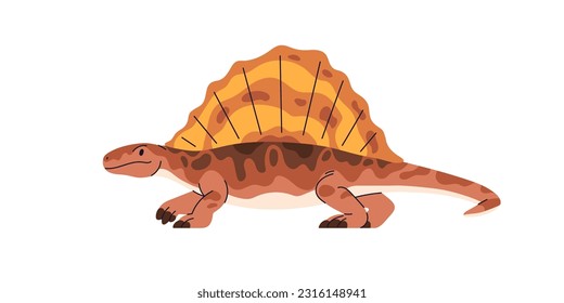 Dimetrodon, prehistoric dinosaur. Dino, prehistory reptile. Extinct animal of Jurassic period. Big ancient lizard with sail on back. Flat vector illustration isolated on white background