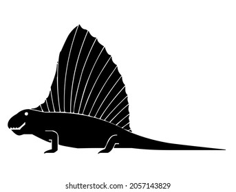 Dimetrodon, synapsid, ancient reptile, prehistoric, wild animal, predator from jurassic, triassic, cretaceous period, paleontology, vector, illustration in black and white color, isolated on white