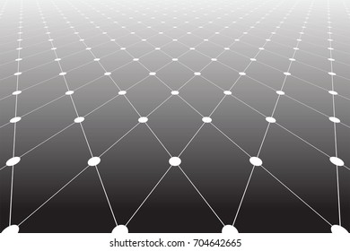 Diminishing perspective view. Lines and dots texture. Diamonds pattern. Vector art.