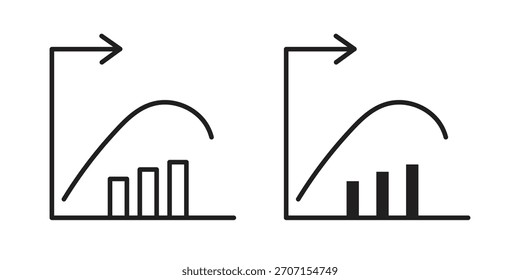 Icono de devoluciones decrecientes en un diseño de Vector de trazo negro y versión sólida plana sobre fondo blanco