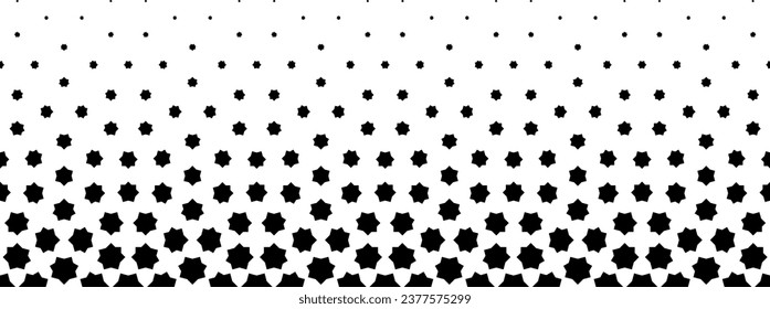 Diminishing stars. Geometric pattern in arabic style on a white background. Seamless in one direction. Short fadeout