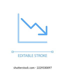 Diminution pixel perfect color linear ui icon. Financial forecast. Price reduction. Business analytics. GUI, UX design. Outline isolated user interface pictogram. Editable stroke. Arial font used