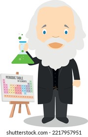 Dimitri Mendeleev cartoon character. Vector Illustration. Kids History Collection.