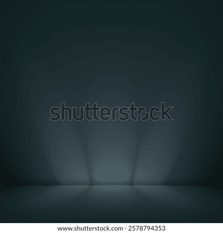 A dimly lit, empty room with dark walls and a polished floor. The light from an unseen source creates three bright beams on the wall, illuminating the otherwise shadowy space. The contrast between the