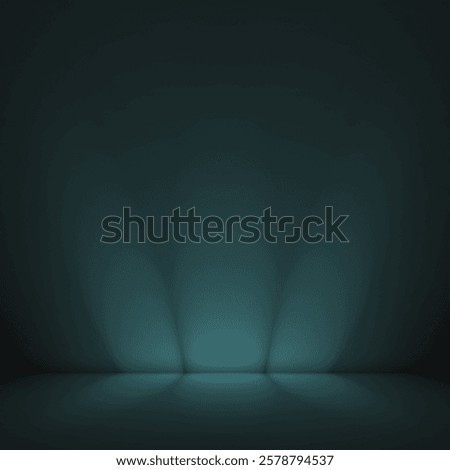 A dimly lit, empty room with dark walls and a polished floor. The light from an unseen source creates three bright beams on the wall, illuminating the otherwise shadowy space. The contrast between the