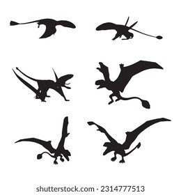dimorphodon silhouette set collection isolated black on white background vector illustration