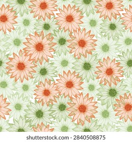 Dimorphotheca beautiful summer seamless pattern. Rudbeckia daisy blossom with transparent petals. Decorative garden flowers vector wallpaper. Elegant botanical ornament.