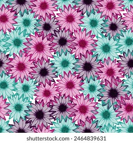 Dimorphotheca cute summer repeat pattern. Rudbeckia daisy bloom with transparent petals. Decorative garden flowerheads fabric design. Subtle botanical background.