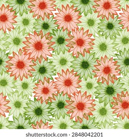 Dimorphotheca naive vector repeat pattern. Sunflower blossom with transparent petals. Decorative garden flowerheads linen pattern. Simple botanical rapport.