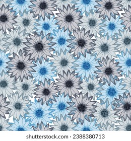 Dimorphotheca rustic vector repeat pattern. Rudbeckia daisy bloom with transparent petals. Decorative garden flowers fabric design. Elegant natural background.