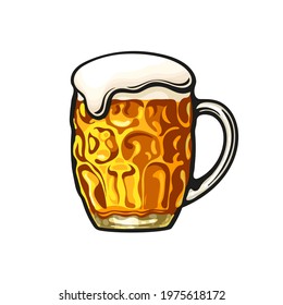 Dimpled glass beer mug. Hand drawn vector illustration isolated on white background.