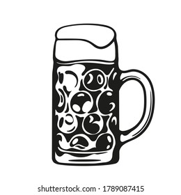 Dimpled Oktoberfest Glass Beer Mug. Hand drawn vector illustration isolated on white background.