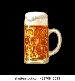 Dimpled Oktoberfest Glass Beer Mug. Hand drawn vector illustration isolated on black background.
