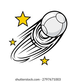 Dimpled white polo ball spinning in mid air with rapid wind motion curves flat vector graphic artwork