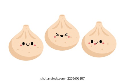 Dimsam character, Chinese dumplings. Kawaii asian food. Vector illustration.