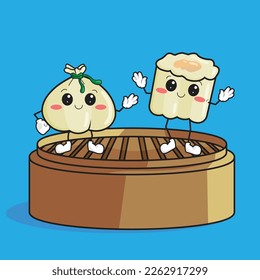 Dimsum cartoon character illustration vector